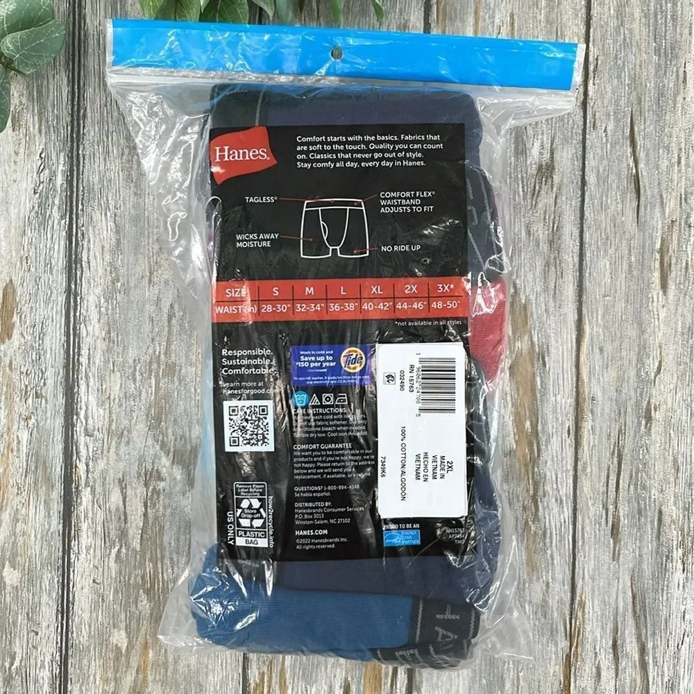 Hanes Cotton Soft Breathable Assorted Boxer Briefs Underwear 6 Pack Size 2XL